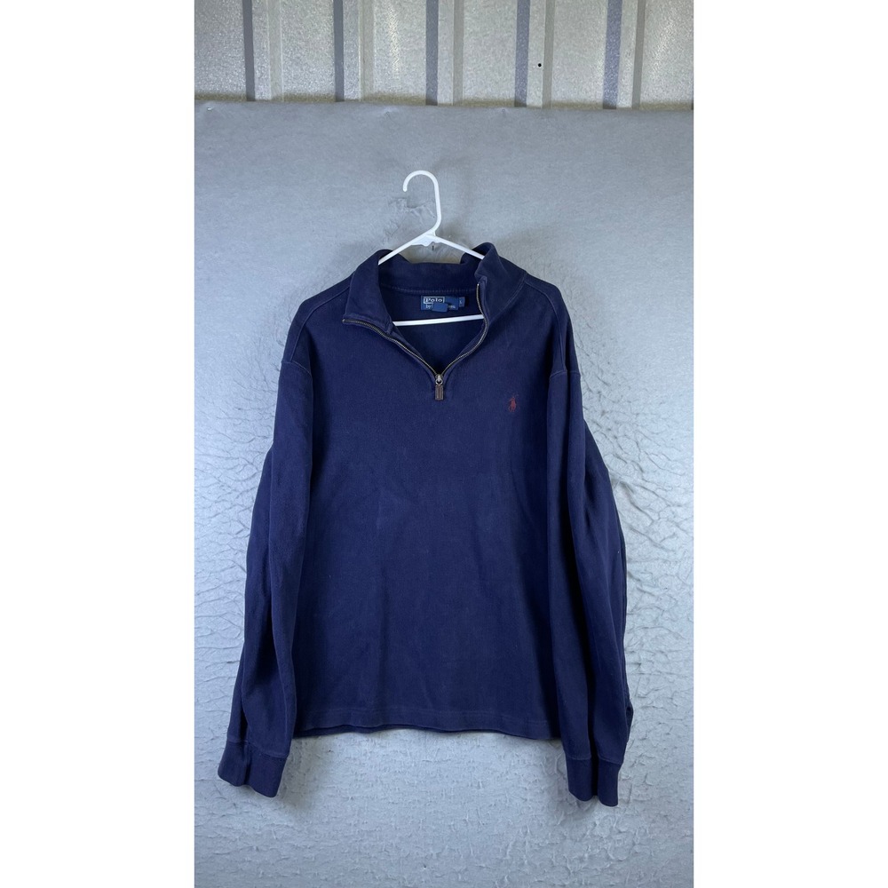Polo Ralph Lauren Quarter Zip Men L Navy Blue Excellent Ribbed Cotton Pullover